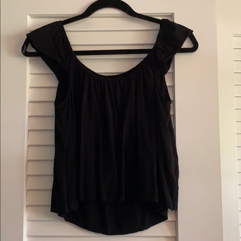 Cap-Sleeve Black Flowy Crop Top